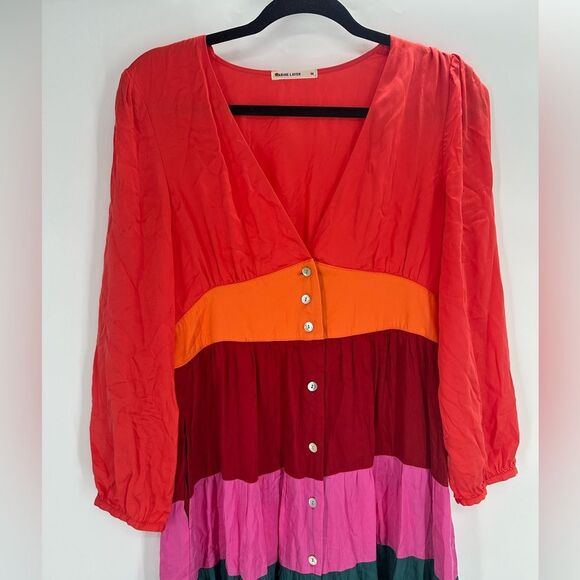 Marine Layer Maeve Colorblock Maxi Dress Multicolor TENCEL Pockets - Size M - Picture 3 of 11